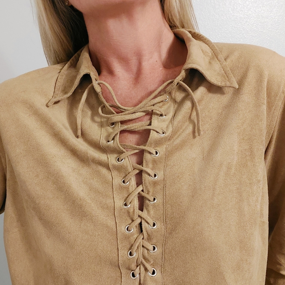 Lace-Up Tan Suede Top